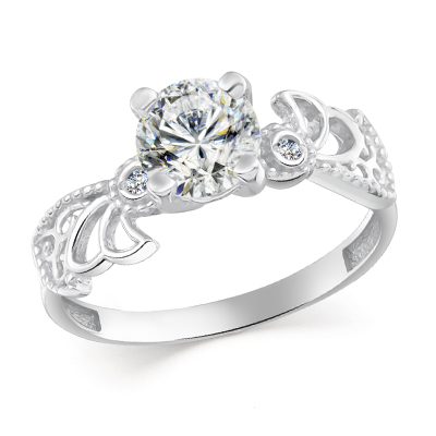 Кольцо с фианитом родированное серебро 925*