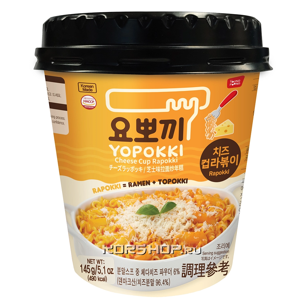 Рисовые клецки с лапшой (рапокки) в сырном соусе Yopokki, Корея, 145 г. Срок до 04.11.2025.Распродажа