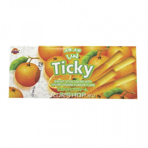Печенье палочки апельсиновые с йогуртом Ticky, Таиланд 18 г Акция
