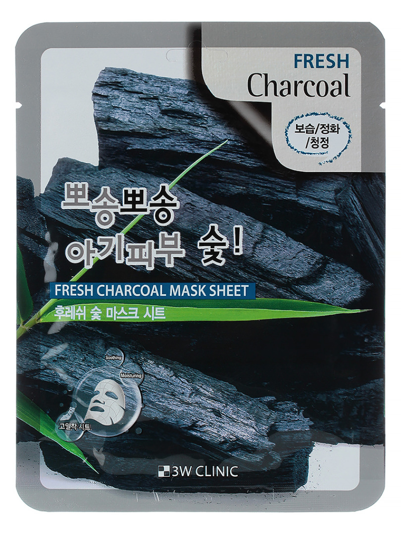 3W Маска тканевая с экстрактом древесного угля FRESH CHARCOAL MASK SHEET, 23ml