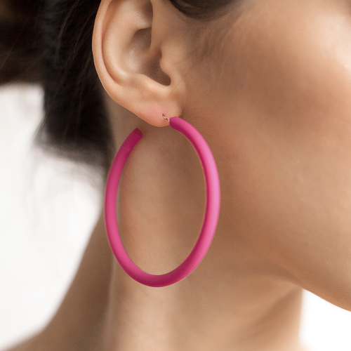 Серьги розовые пластиковые 6 см, NNMB31