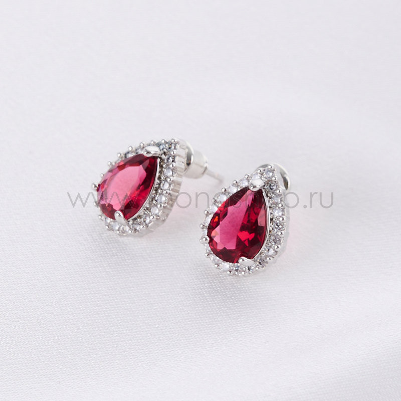 Серьги капли Селена с красными фианитами
