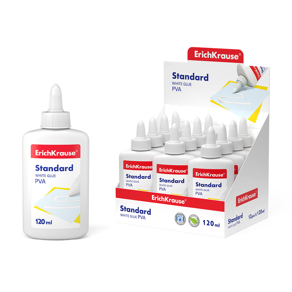 Клей ПВА ErichKrause EasyStick, 120мл (в дисплее по 12 шт.)