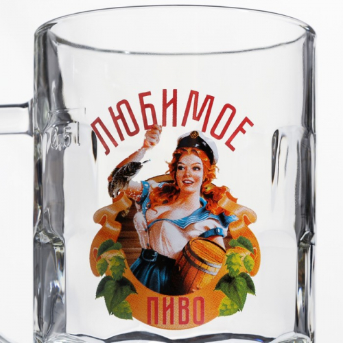 Пивная кружка GiDGLASS «Любимое пиво», 500 мл, стекло, рисунок МИКС