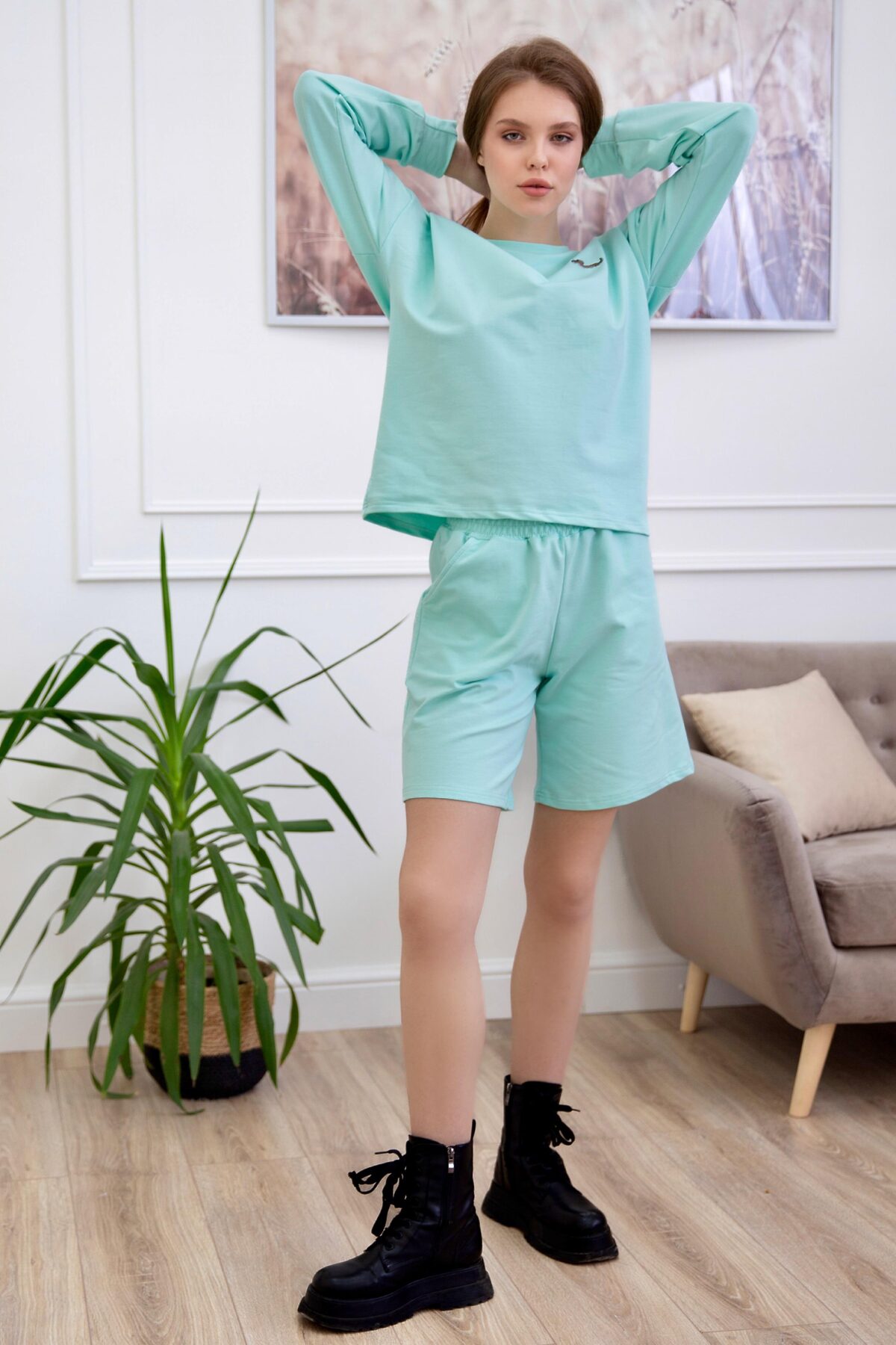 Костюм (Свитшот+Шорты) LIKA DRESS #862867Ментол