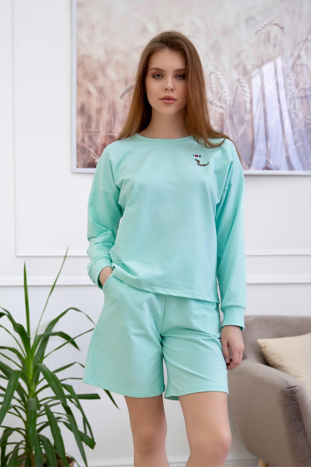 Костюм (Свитшот+Шорты) LIKA DRESS #862867Ментол