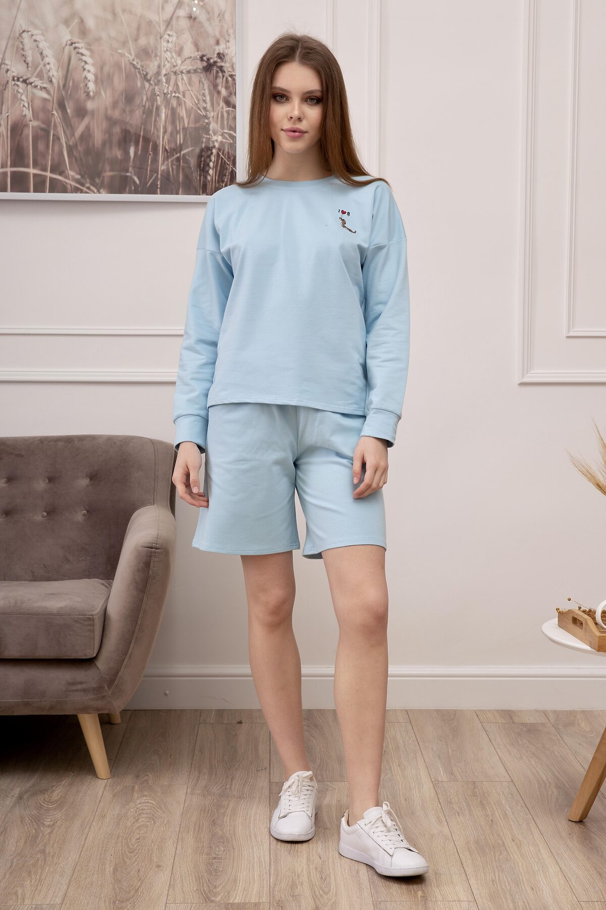 Костюм (Свитшот+Шорты) LIKA DRESS #862869Голубой