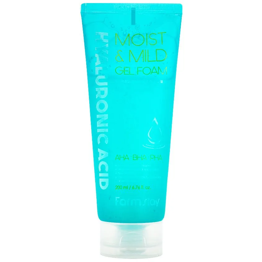 Мягкая гелевая очищающая пенка с гиалуроновой кислотой и AHA, BHA кислотами, 200мл, FarmStay