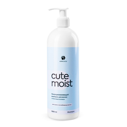 Ультраувлажняющий шампунь для волос ADRICOCO CUTE MOIST с кокосовым молоком, 1000 мл