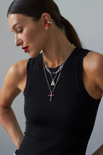 Серебряное колье крестик «Слияние» pink