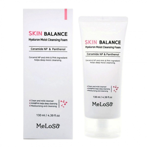 MeLoSo Очищающая пенка для лица с церамидами и пантенолом / Skin Balance Hyaluron Moist Cleansing Foam, 130 мл