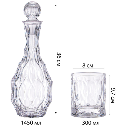 НАБОР ШТОФ И 2 СТАКАНА, 12X36 СМ 1400 МЛ