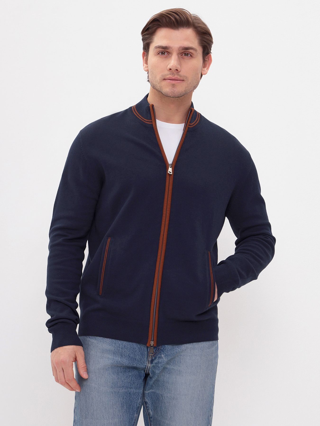 Кардиган мужской GREG G139-68РС акцент (т.синий/охра)