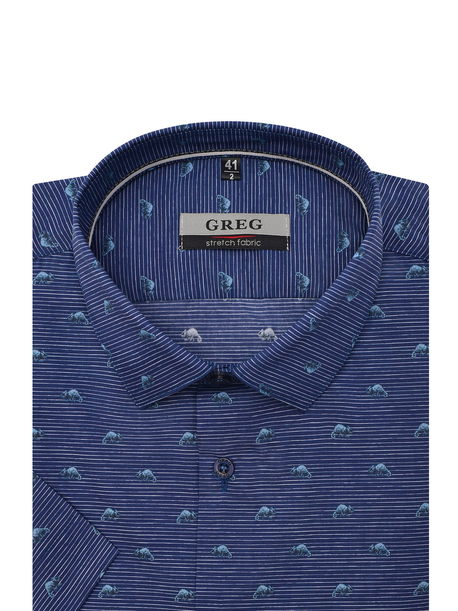 Сорочка мужская короткий рукав GREG 223/207/2832/ZN/1p STRETCH