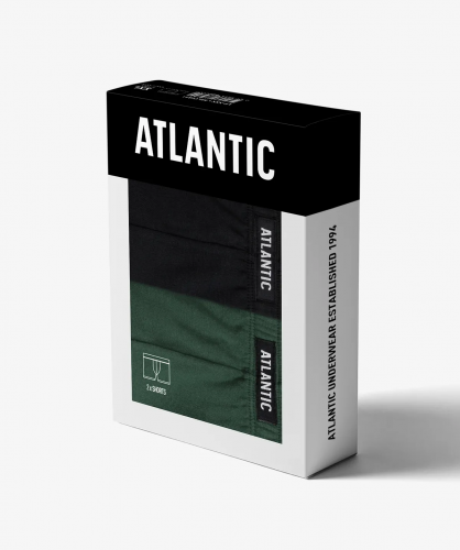 Мужские трусы шорты Atlantic, набор из 2 шт., хлопок, черные + зеленые, 2RMH-007