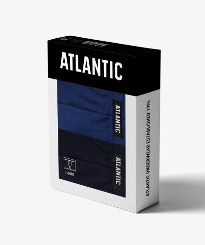 Мужские трусы шорты Atlantic, набор из 2 шт., хлопок, темно-голубые + темно-синие, 2RMH-007