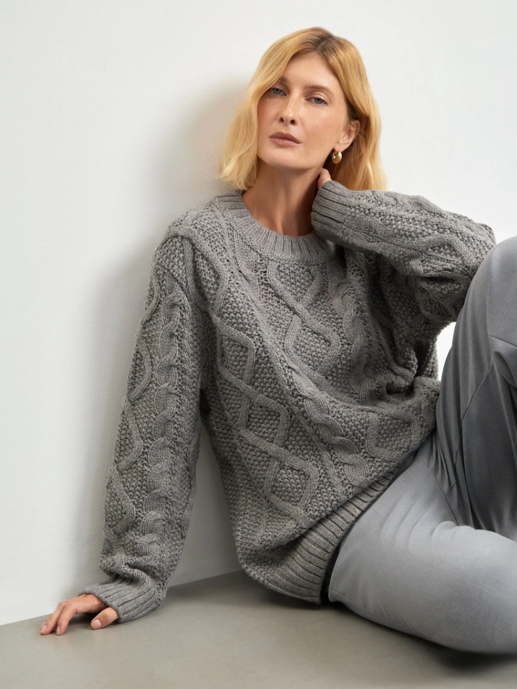 Джемпер с узорной вязкой из смесового хлопка ,
85% акрил, 15% шерсть ,