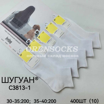 НОСКИ ПОДРОСТОК ХЛОПОК ПОЛУСЕТКА БЕЛЫЕ ШУГУАН ECOSOCKS C3813