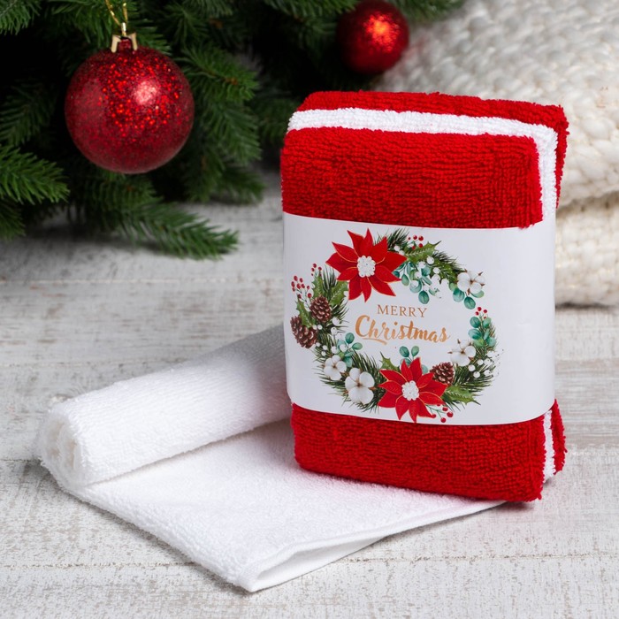 Набор махровых полотенец «Этель» Merry christmas, 30×30 см - 3 шт., 340 г/м², хлопок 100%