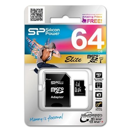 Карта памяти MicroSD Silicon Power 64GB Class 10 Elite UHS-I (R/W 100/30 Mb/s) с адаптером SD