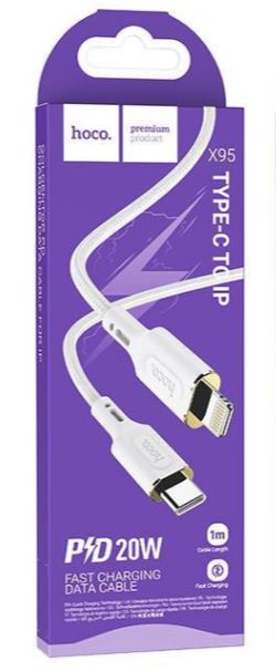 Кабель Hoco, X95 Goldentop, Type C - 8 pin, ткань, 3.0A, 1 метр (белый)