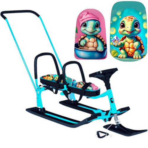 Снегокат 505 высокий SNOWKAT TWINS BABY PUSH для двоих, с 2 скл. спинк. П-обр толкатель Черепашки в Нижнем Новгороде