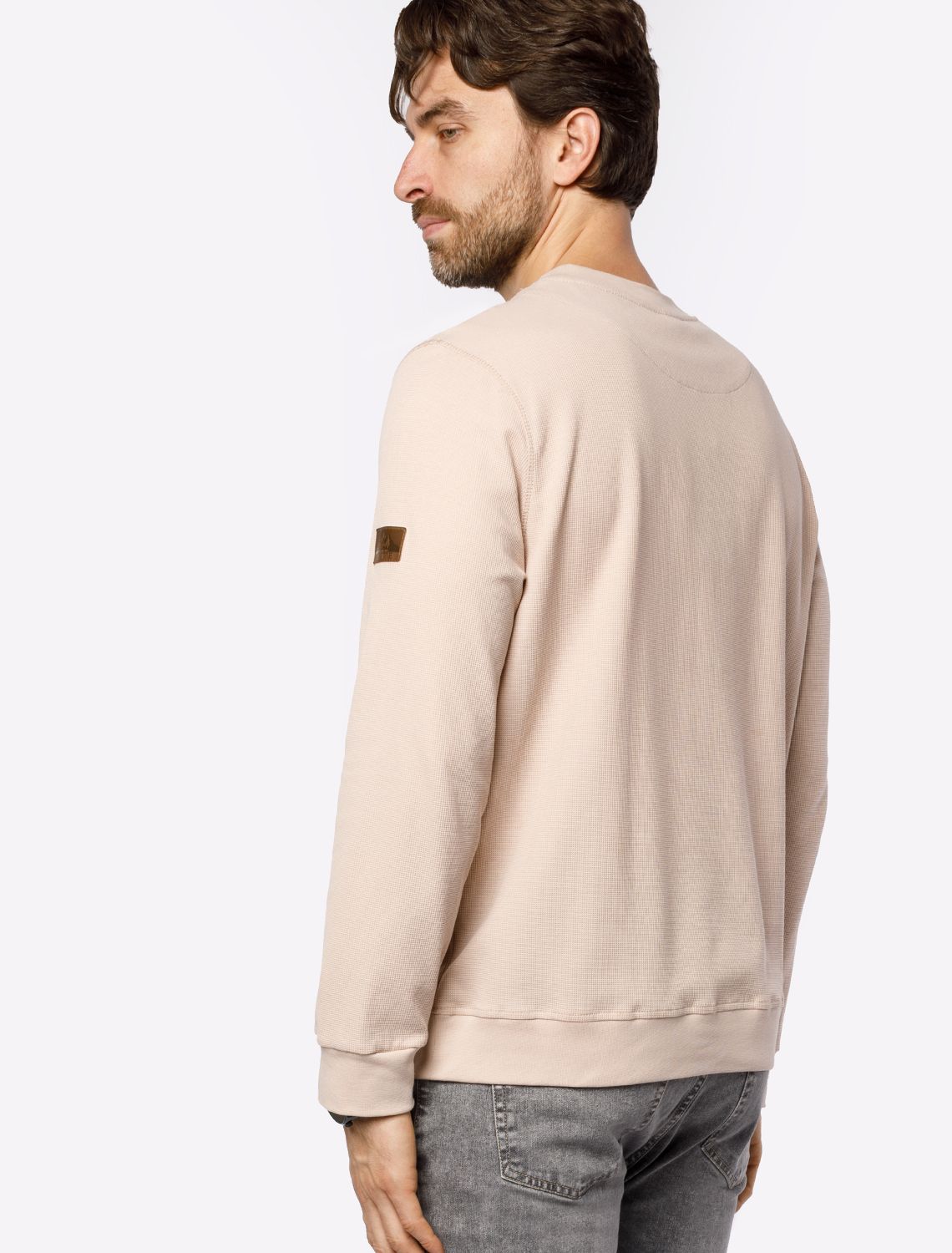 Свитшот из фактурного хлопка с авторским принтом U49.027 бежевый