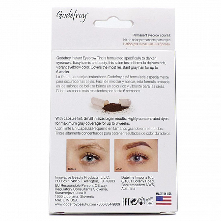 Godefroy Краска-хна для бровей и ресниц / Godefroy Eyebrow Tint Black, чёрный, 10 капсул