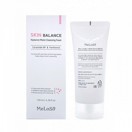 MeLoSo Очищающая пенка для лица с церамидами и пантенолом / Skin Balance Hyaluron Moist Cleansing Foam, 130 мл