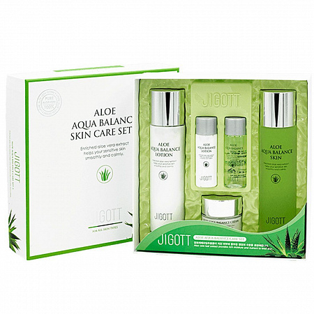 Jigott Набор для лица с экстрактом алоэ / Aloe Aqua Balance Skin Care 3 Set, 150 мл*2, 50 мл, 30 мл*2