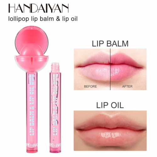 Бальзам для губ + масло для губ 2 в 1 в виде чупа-чупса HANDAIYAN Lip Balm & Lip Oil DUO