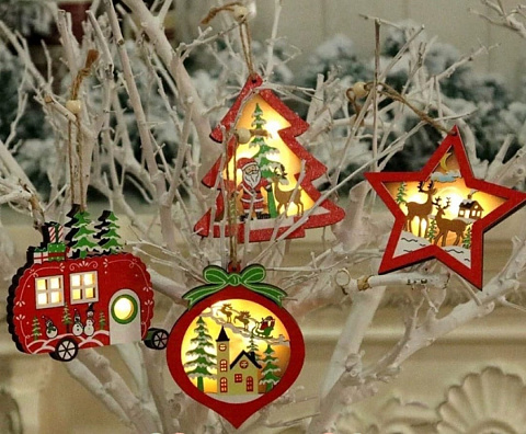 Светящиеся новогодние игрушки в ассорт.