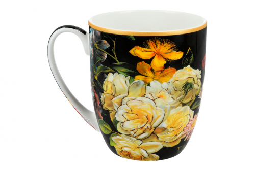 Кружка, 400 мл, фарфор F, черная, Тюльпан, Baroque flowers, 62354