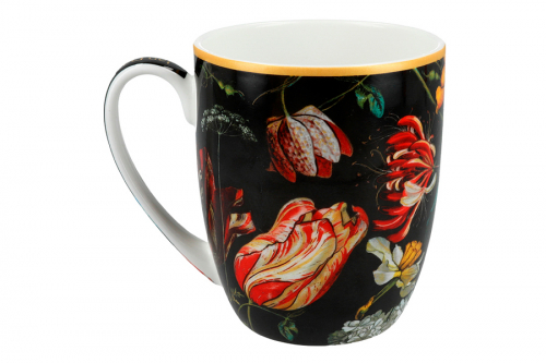 Кружка, 400 мл, фарфор F, черная, Розы, Baroque flowers, 62353