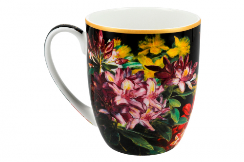 Кружка, 400 мл, фарфор F, черная, Лилии, Baroque flowers, 62362