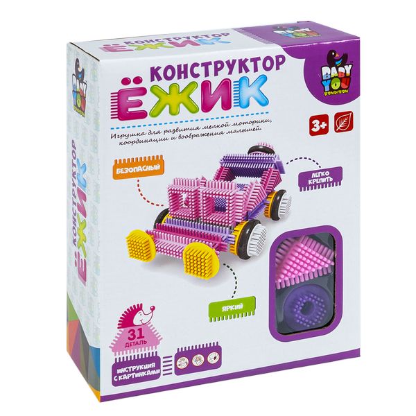 956 р. 1470 р. Конструктор пластм. Ёжик Bondibon, машина, 31 дет., BOX, арт. Y22686056