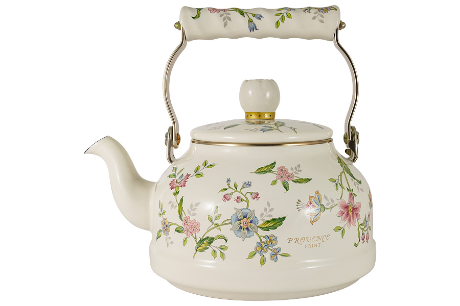 Чайник, 2,3 л, с крышкой, с покрытием, сталь, молочный, Цветы, Provence, 62708