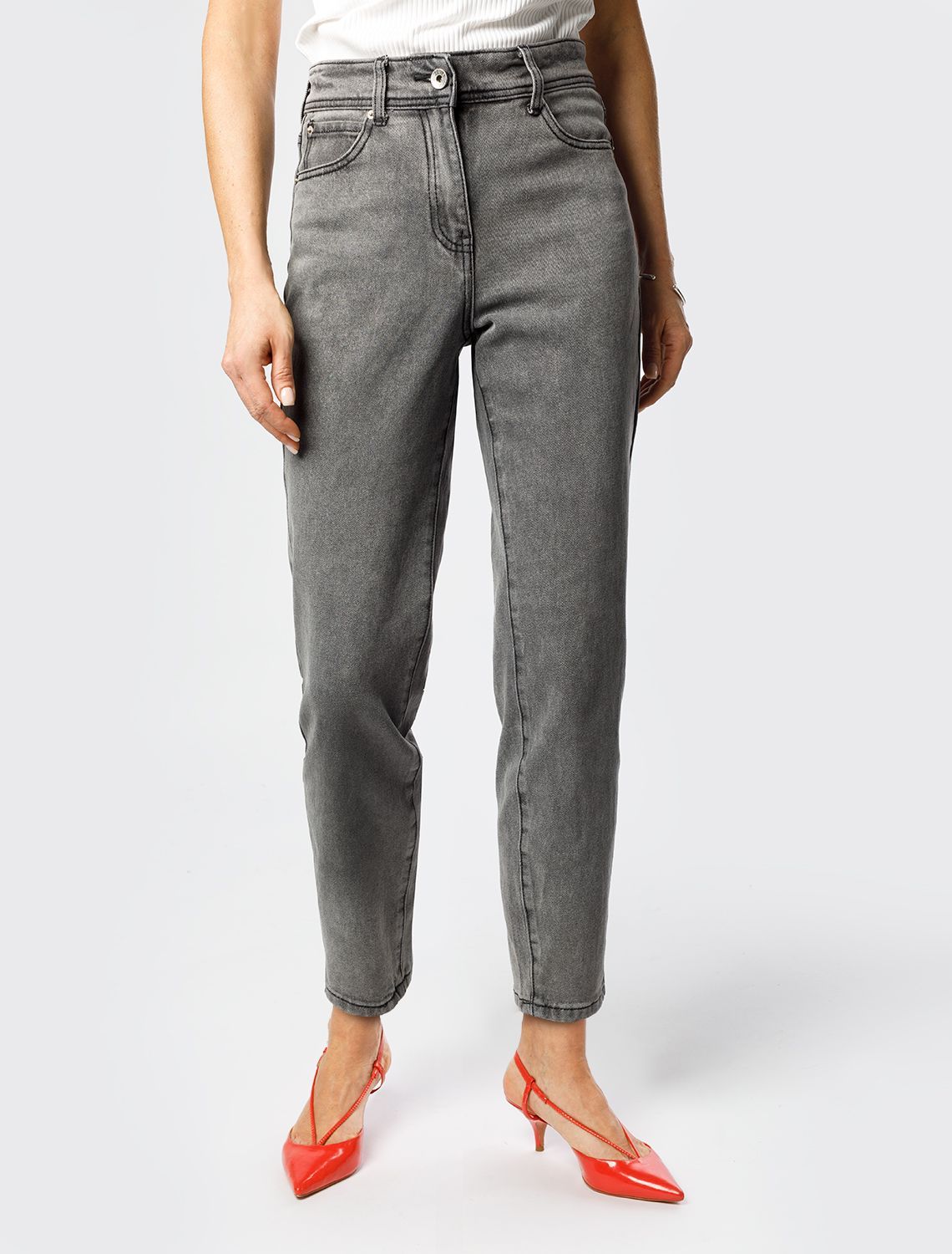 Джинсы mom-fit из эластичного денима D54.065 светло-серый