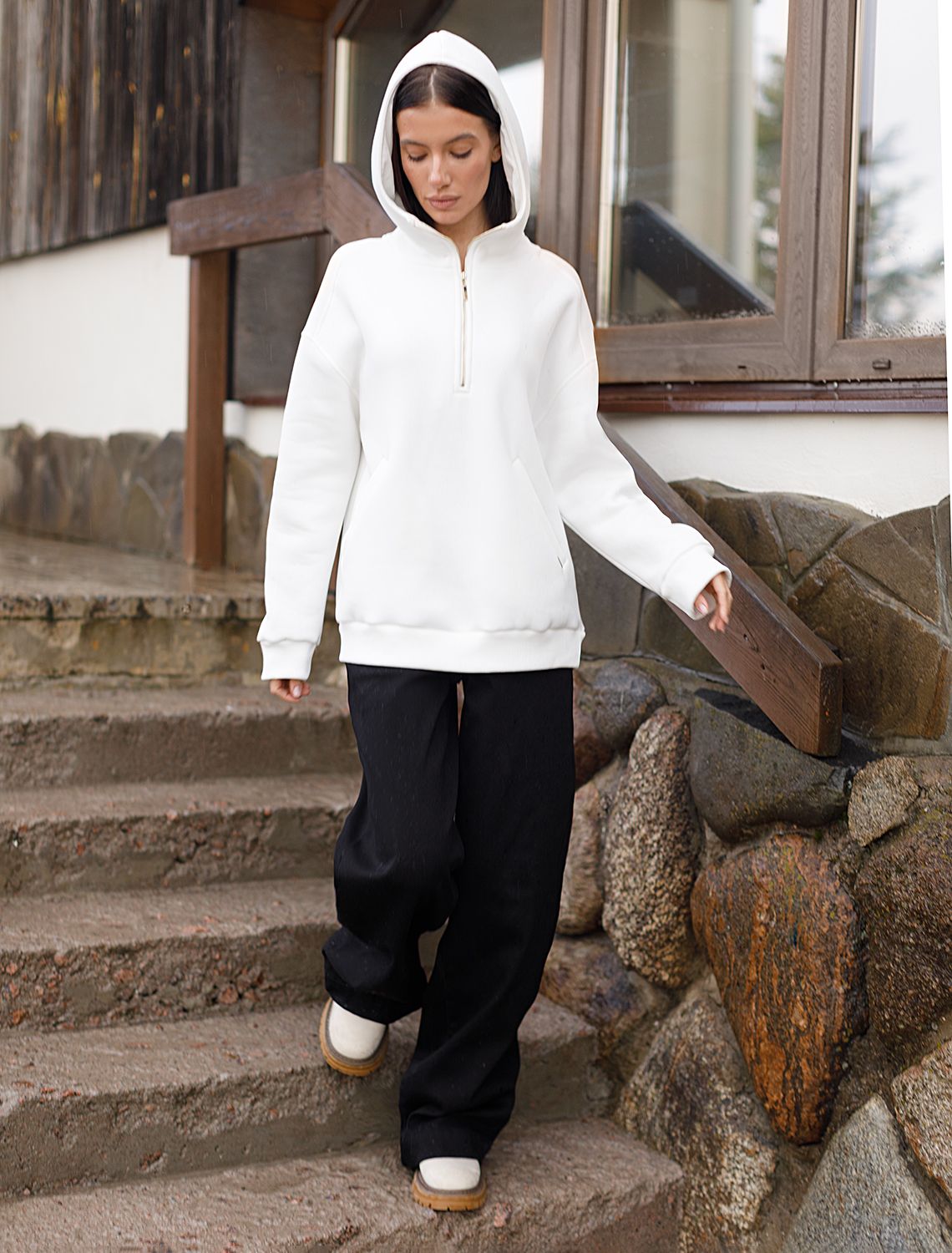 Худи из премиального футера трехнитки с начесом D49.059 белый