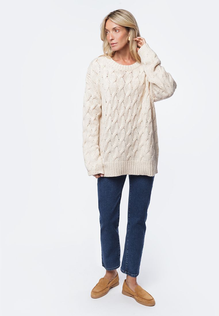 Джемпер крупной вязки из уютной пряжи с ангорой и мохером D39.333 овсяный меланж