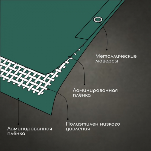 Тент защитный, 8 × 5 м, плотность 90 г/м², люверсы шаг 1 м, тарпаулин, УФ, зелёный