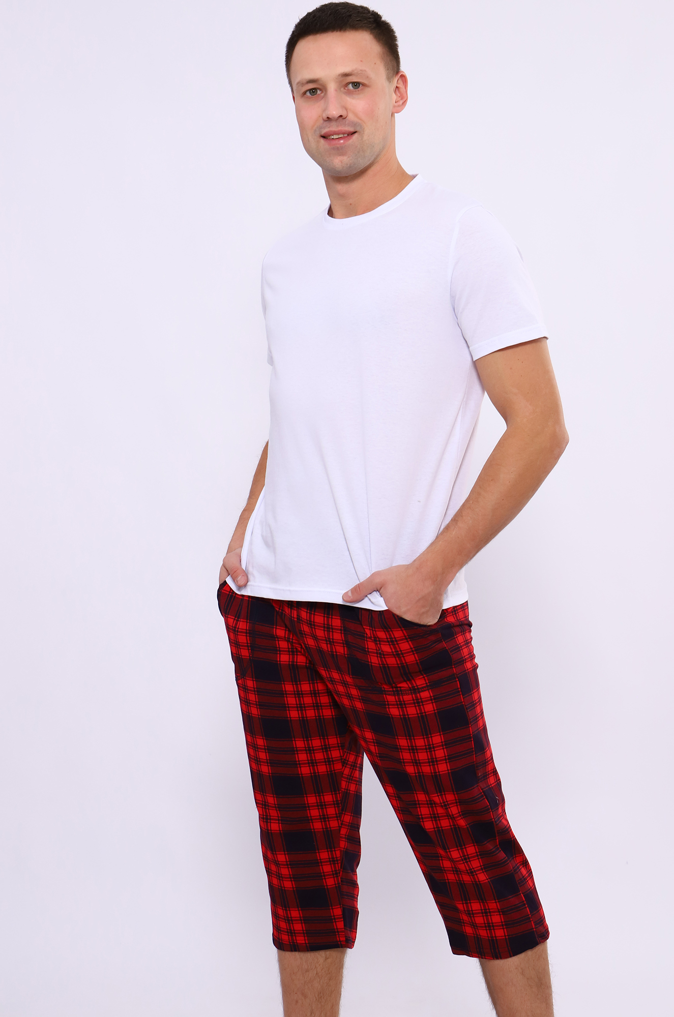 Шорты-бермуды мужские (клетка красная)