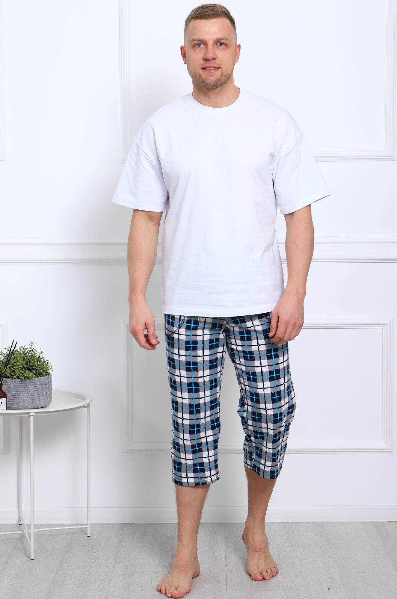 Шорты-бермуды мужские (клетка синяя)