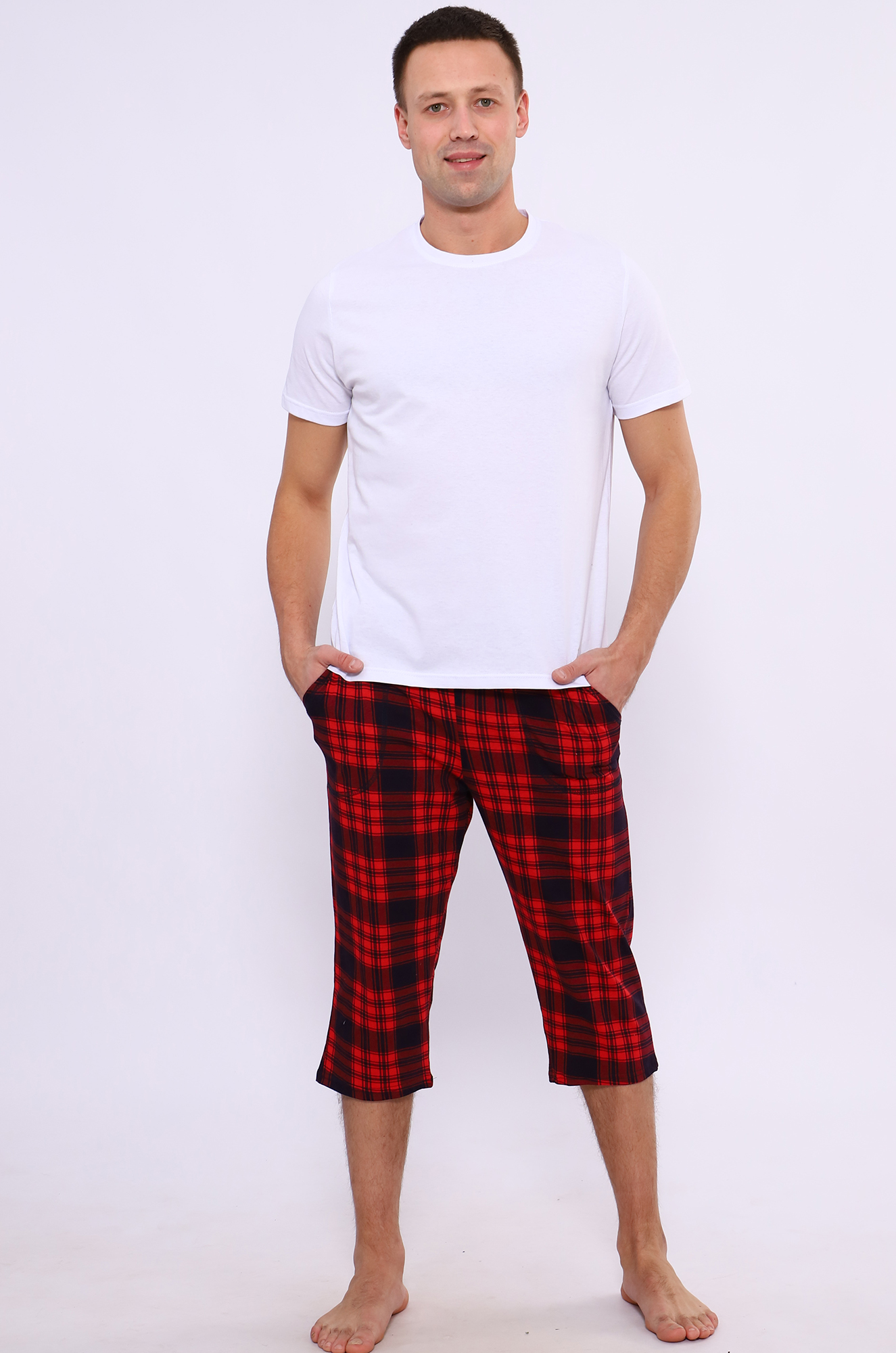 Шорты-бермуды мужские (клетка красная)