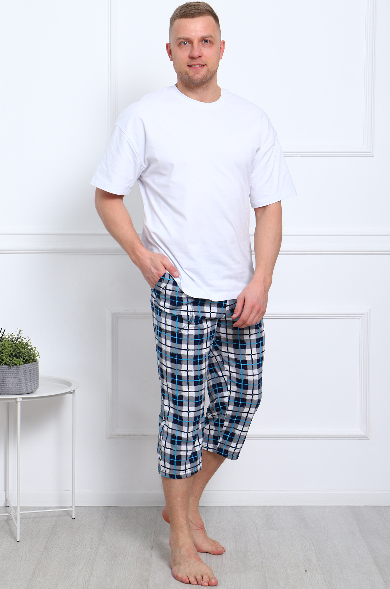 Шорты-бермуды мужские (клетка синяя)