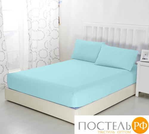 Р510Тбир Бирюза  простыня ТРИКОТАЖ 90*200*20 на резинке Р510Т 140гр Трикотажное полотно Текс-Дизайн