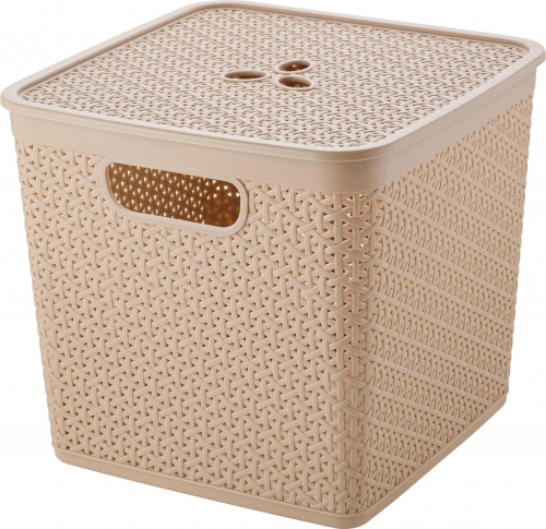 Корзина для хранения Rattan 21л 31х31х28см с крышкой, морской песок (уп.6)