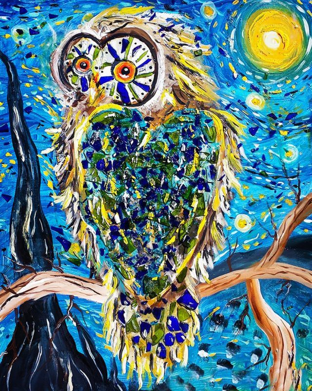 Алмазная мозаика круглыми стразами 40x50 Сова