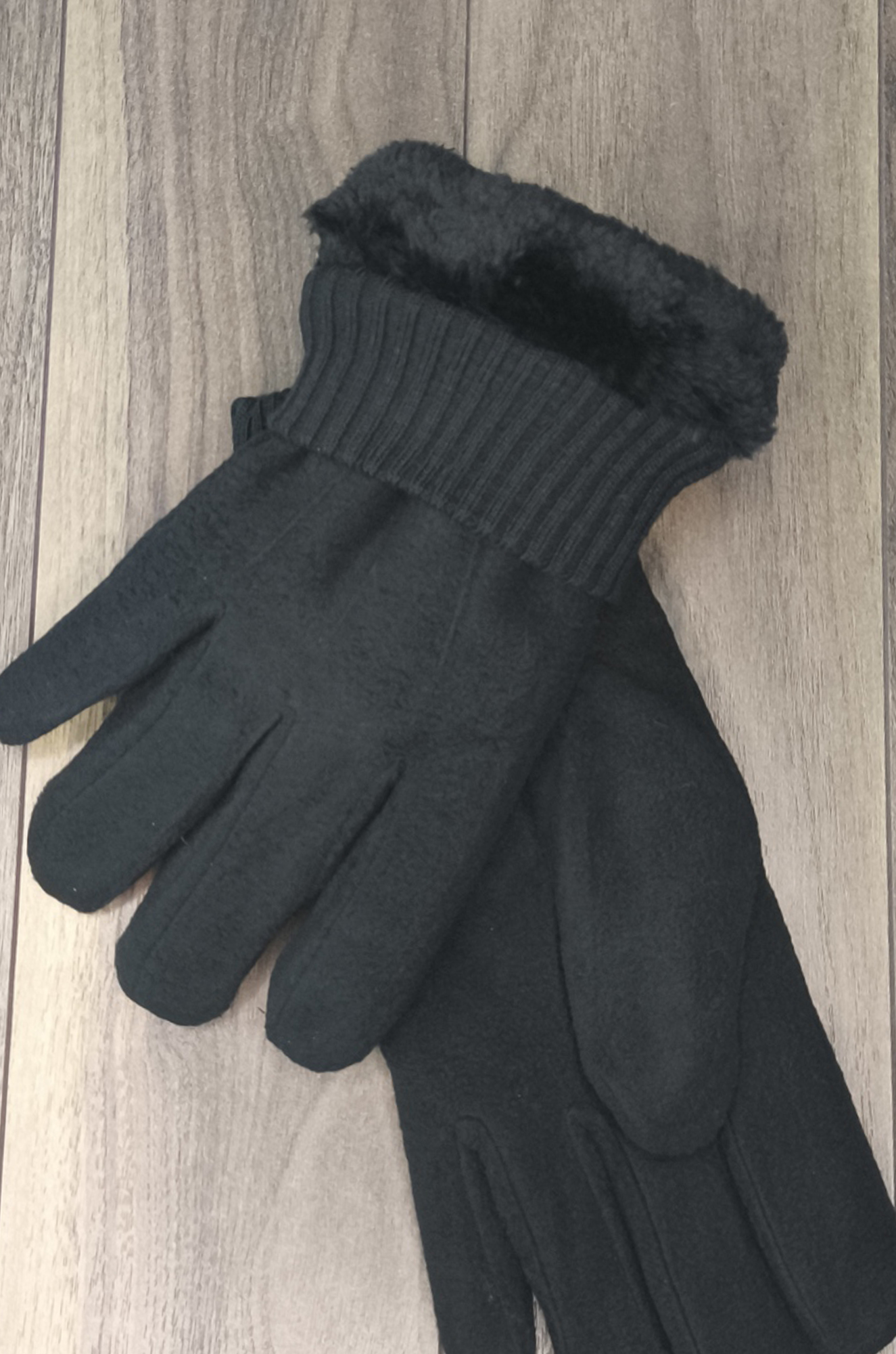 Перчатки мужские флис, с мехом (чёрный)