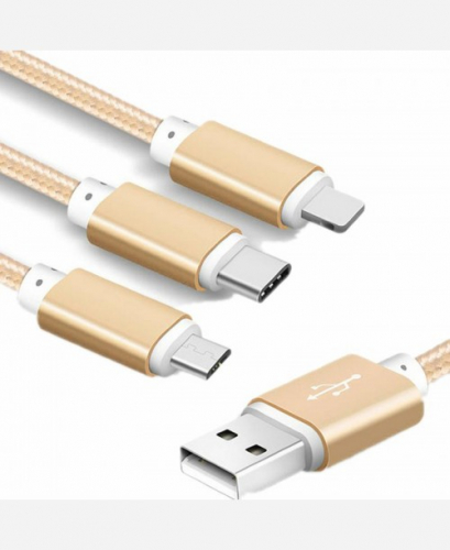 USB кабель плетенный 3 в 1 Apple 8 pin/Micro USB/USB Type-C 1 м. 9046307